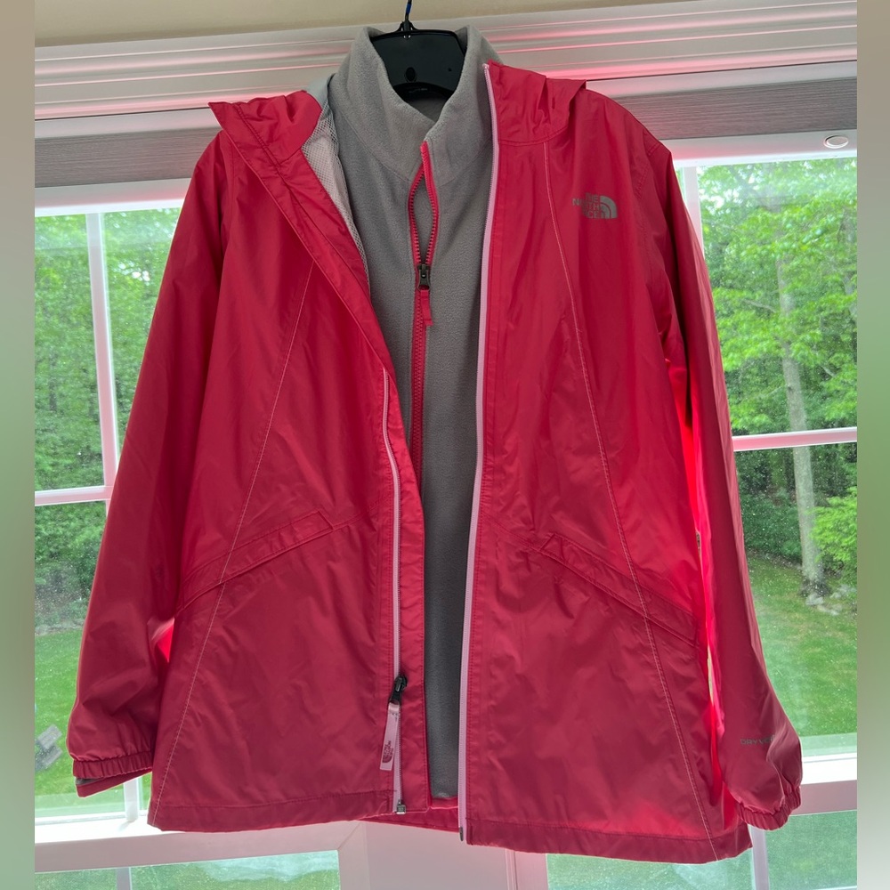 The North Face 2 in one Fleece/Rain jacket. Pink Girls XL (or fits ladies XS.)